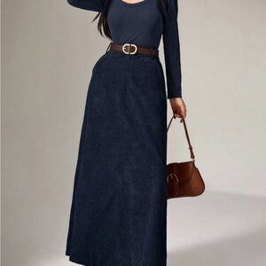 Elegant Navy Blue Maxi Skirt